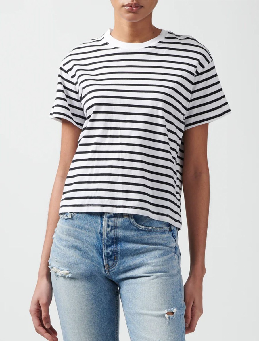 New Classic Jersey Short Sleeve Stripe Boy Tee In Black And White Stripe Lounge Tops + Sweatshirts