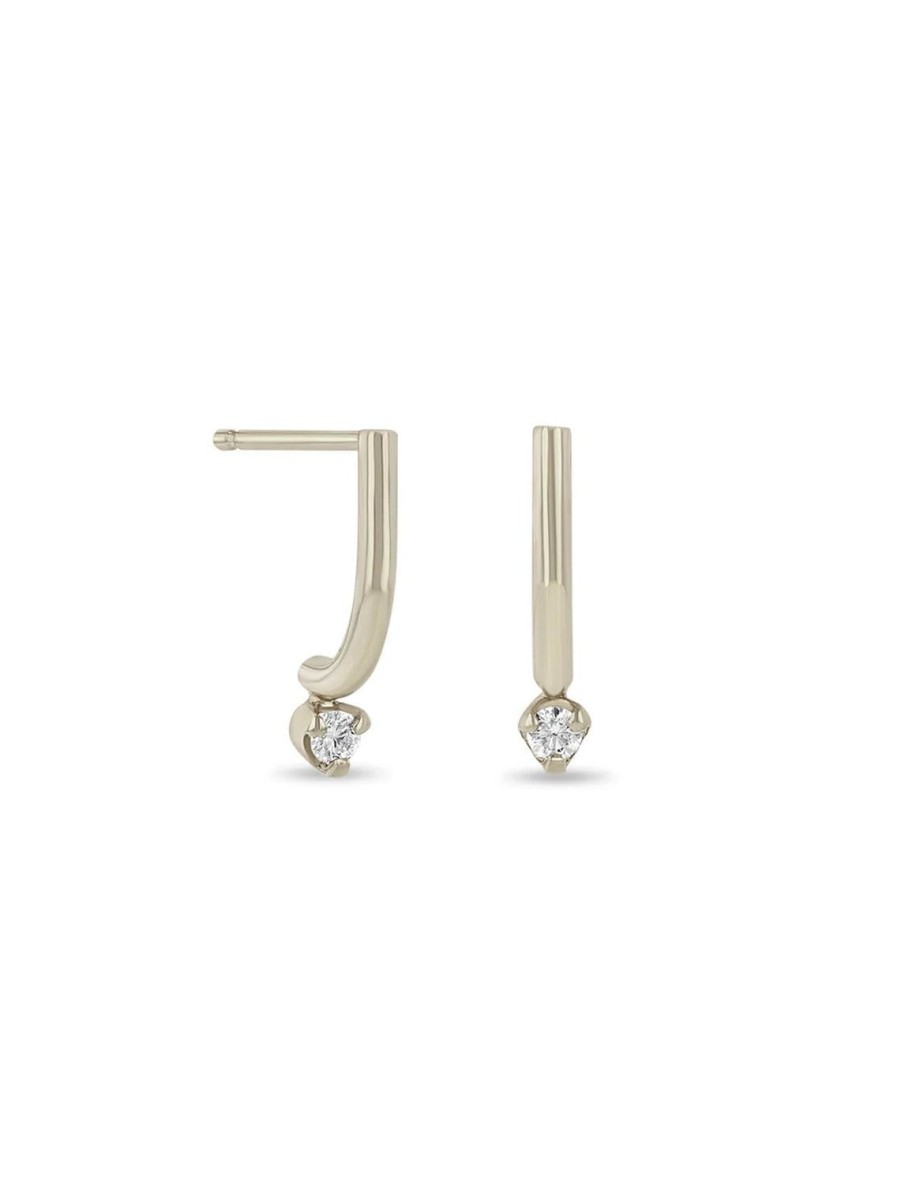 Hot 14K Curved Bar And Diamond Drop Earrings In White Gold Studs