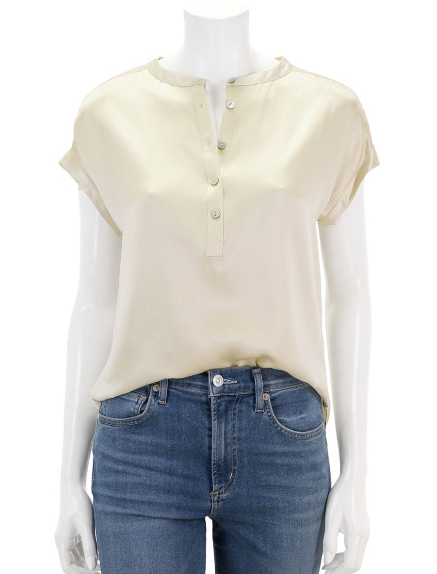 Hot Sandwashed Silk Desmond Top In Pearled Ivory Blouses