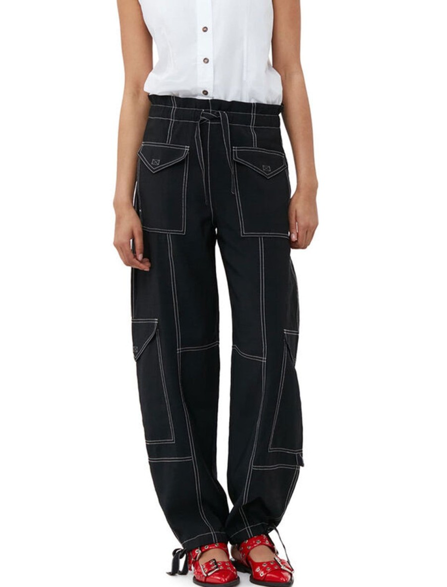 Hot Light Slub High Waist Pocket Pants Pants