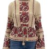 New Beena Embroidery Long Sleeve Top In Taupe Blouses