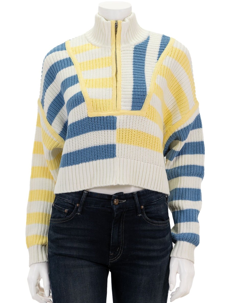 New Cropped Hampton Sweater In Buttercup Seashore Stripe Pullover Sweaters