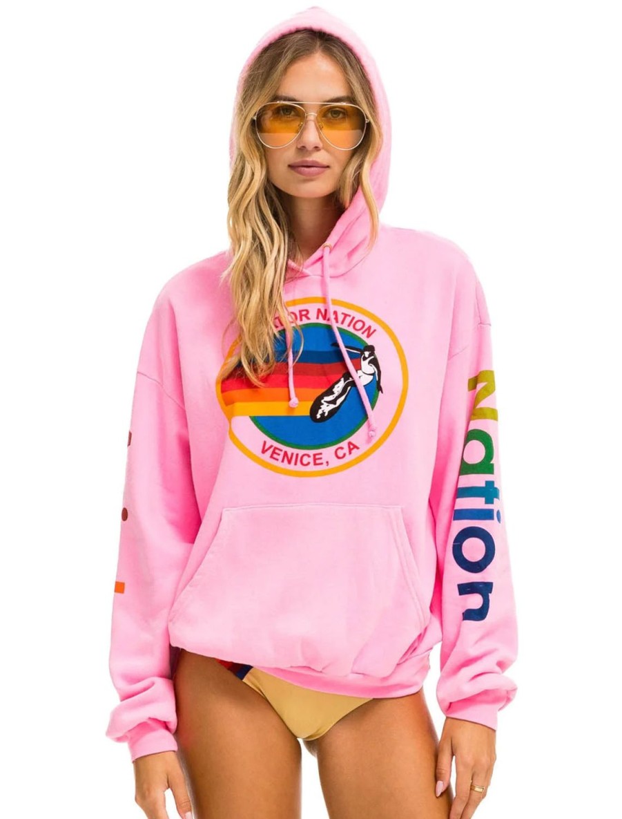 Best Aviator Nation Pullover Hoodie Relaxed In Neon Pink Lounge Tops + Sweatshirts