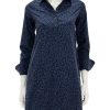 Best Long Sleeve Popover Dress In Blue And Navy Leopard Printed Dresses