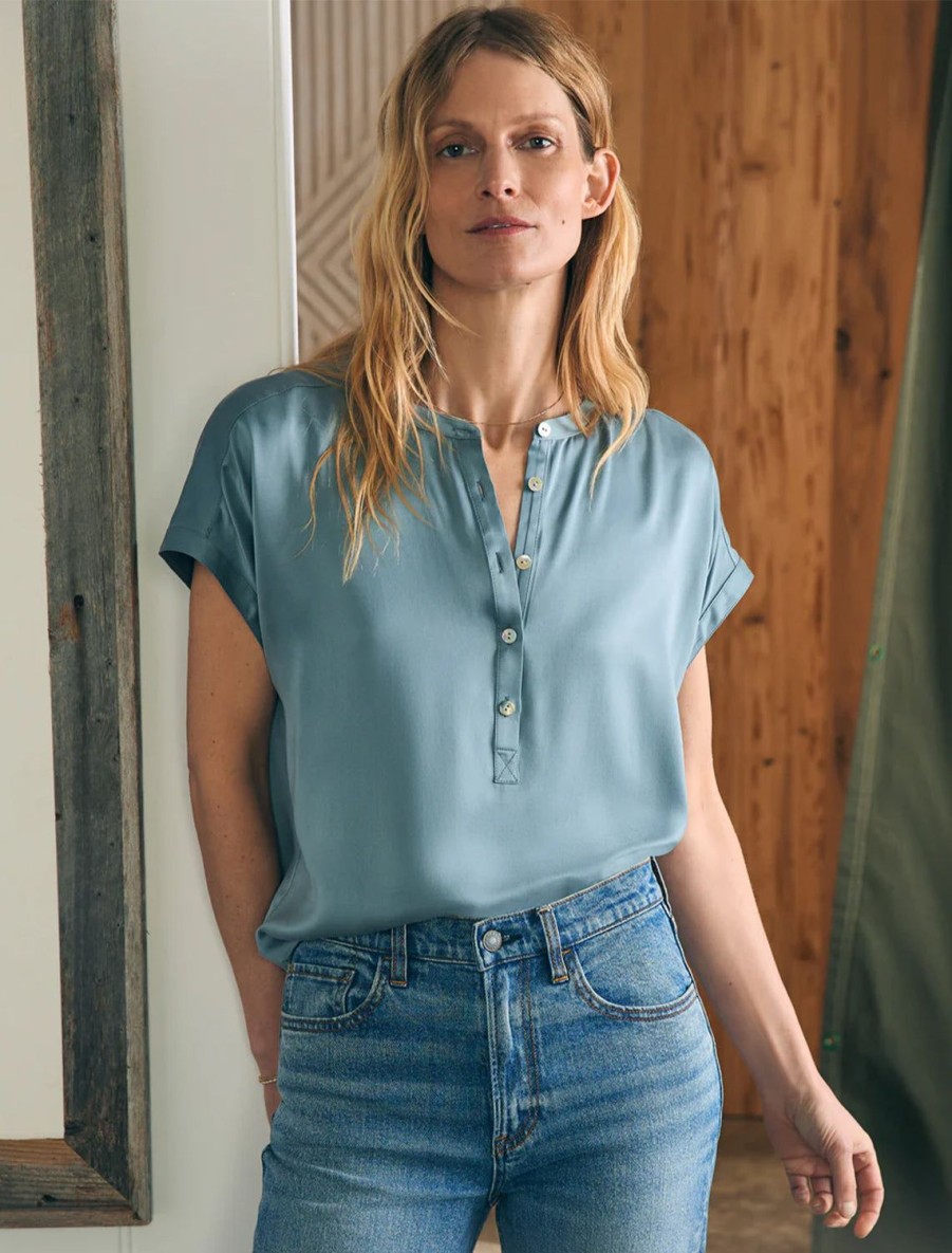 Online Sandwashed Silk Desmond Top In Lead Work Tops