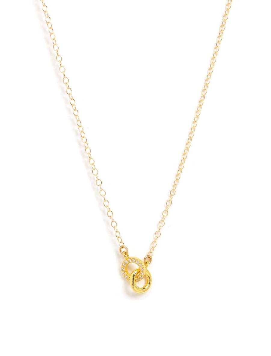 Clearance Double Link Crystal Charm Necklace In Gold Delicate