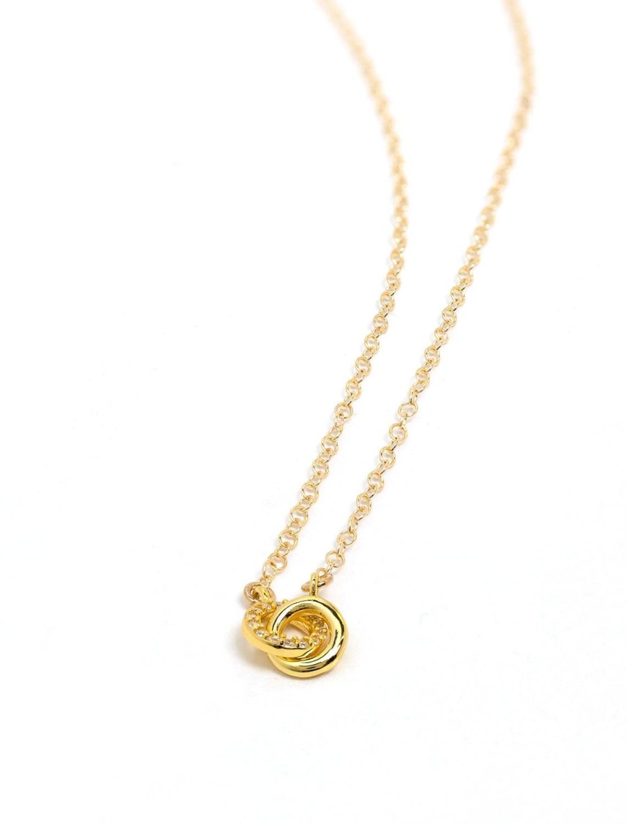 Clearance Double Link Crystal Charm Necklace In Gold Delicate