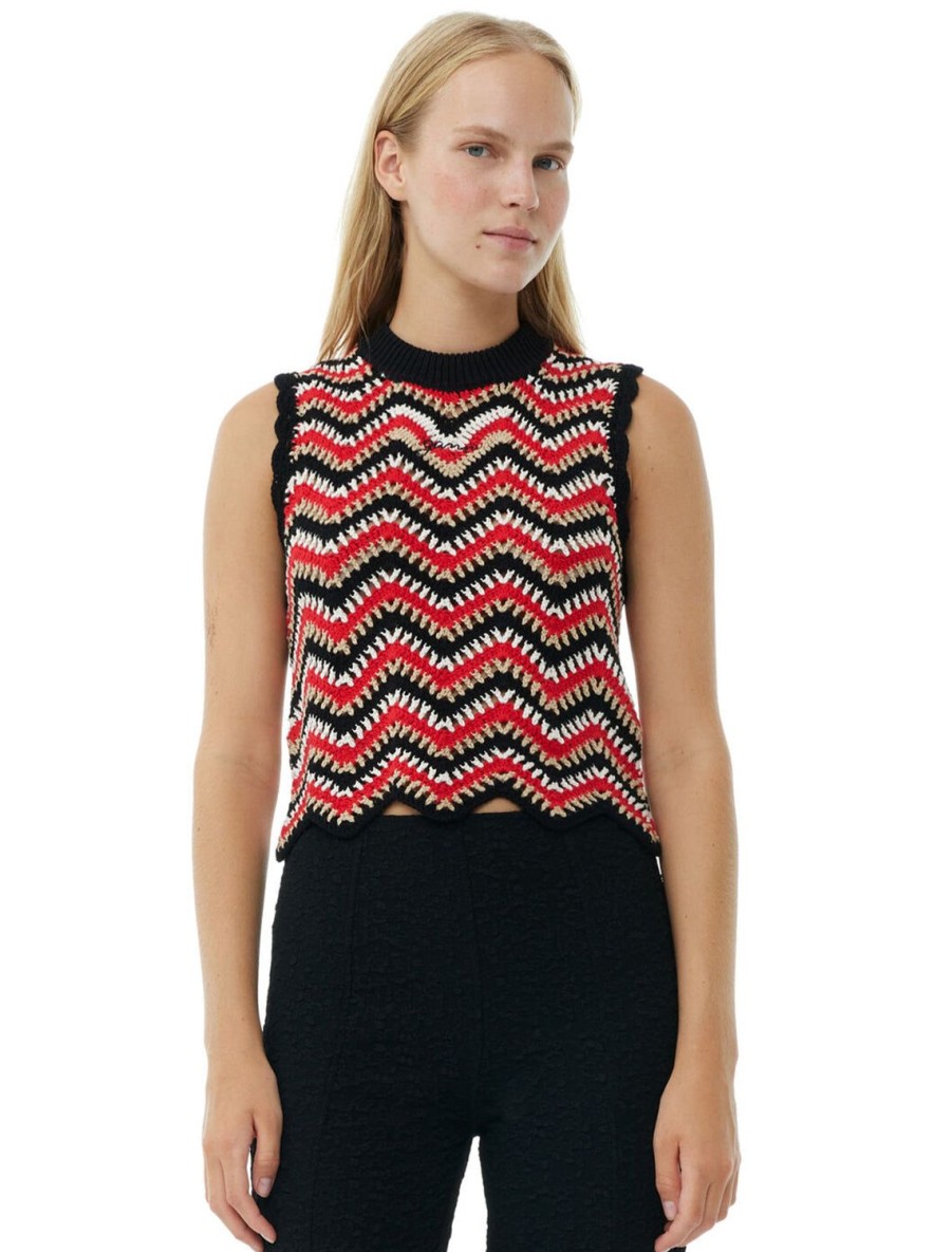 Hot Cotton Crochet Vest In Racing Red Pullover Sweaters