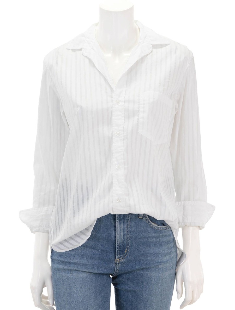 Hot Joedy In Wide White Sheer Stripe Blouses