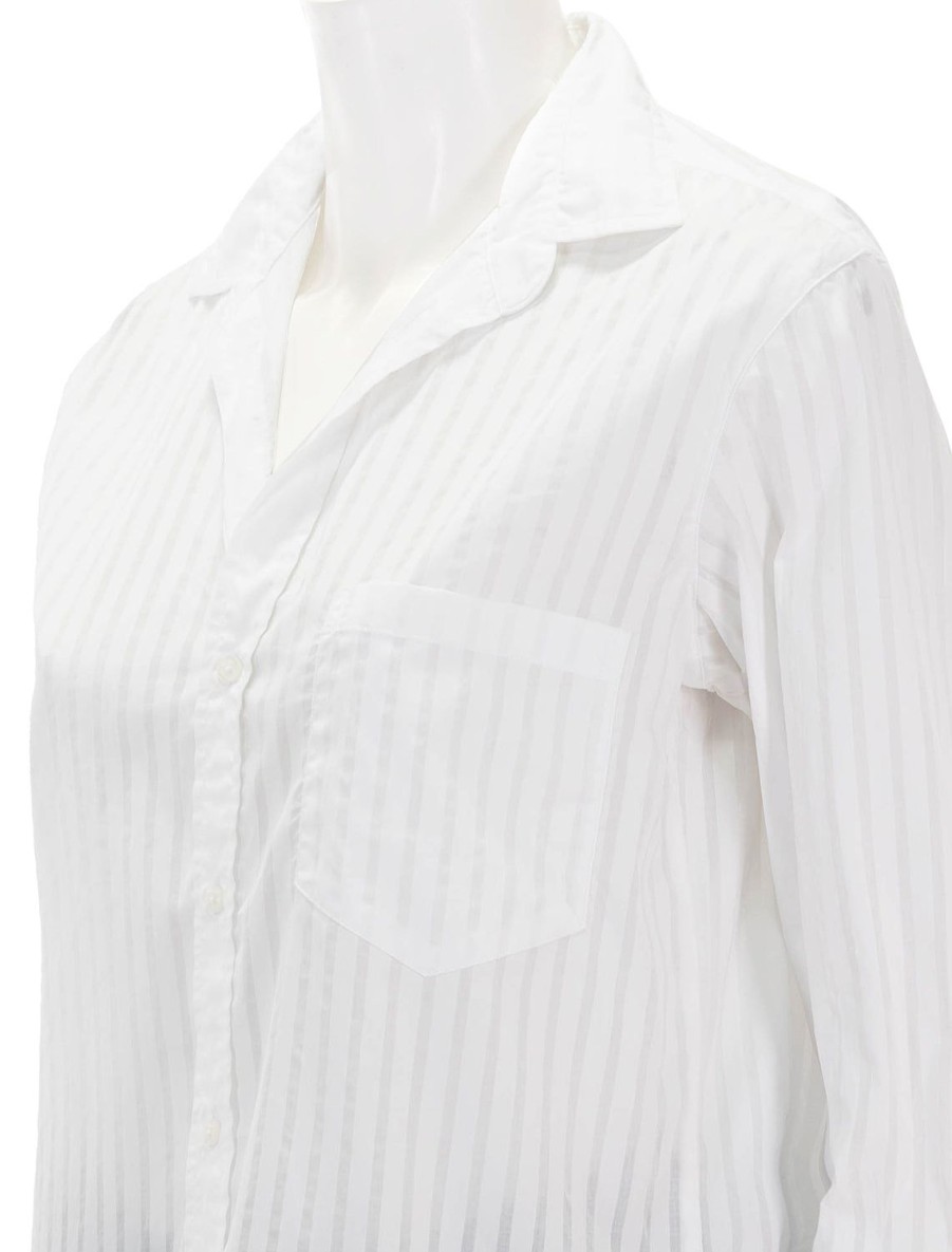 Hot Joedy In Wide White Sheer Stripe Blouses