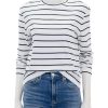 Clearance Long Sleeve Organic Cotton Stripe Boyfriend Crew In White Lounge Tops + Sweatshirts