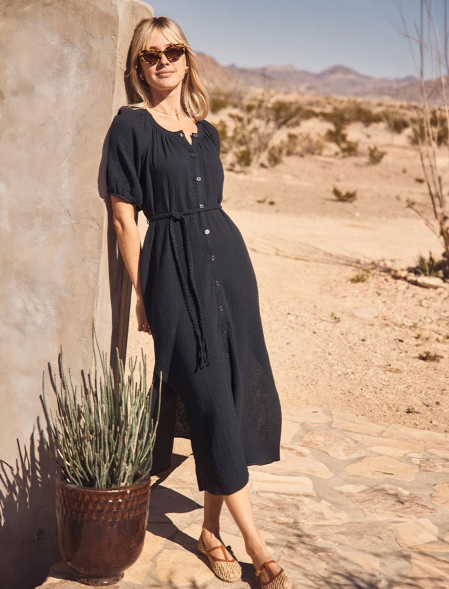 New Double Cloth Shirt Dress In Black Black Dresses