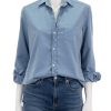 Clearance Eileen In Dusty Blue Distressed Denim Buttondowns + Shirts