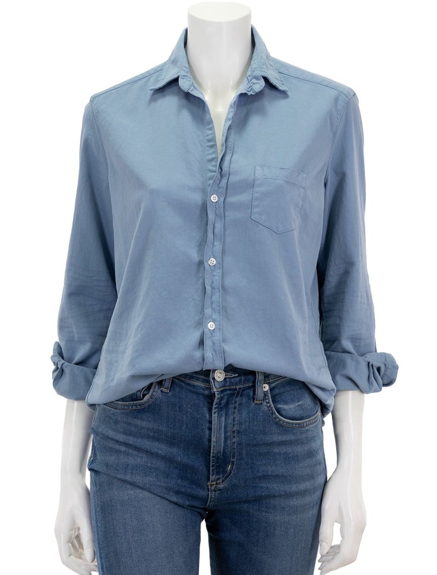 Clearance Eileen In Dusty Blue Distressed Denim Buttondowns + Shirts