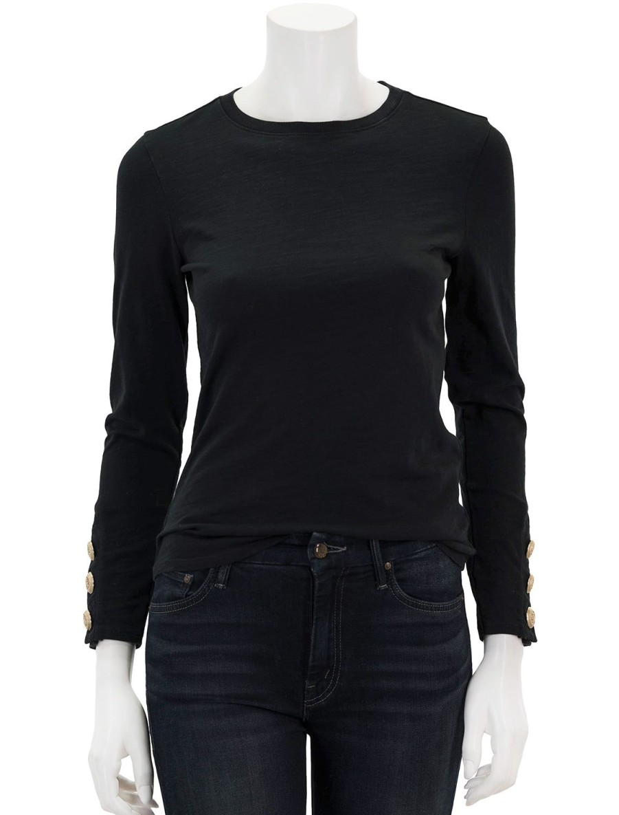 Online Kiana Crew With Button Cuff Detail In Jet Black Tees