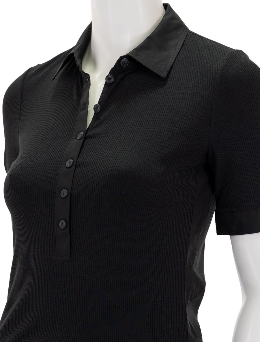 Best Ribbed Mix Media Polo In Black Tees