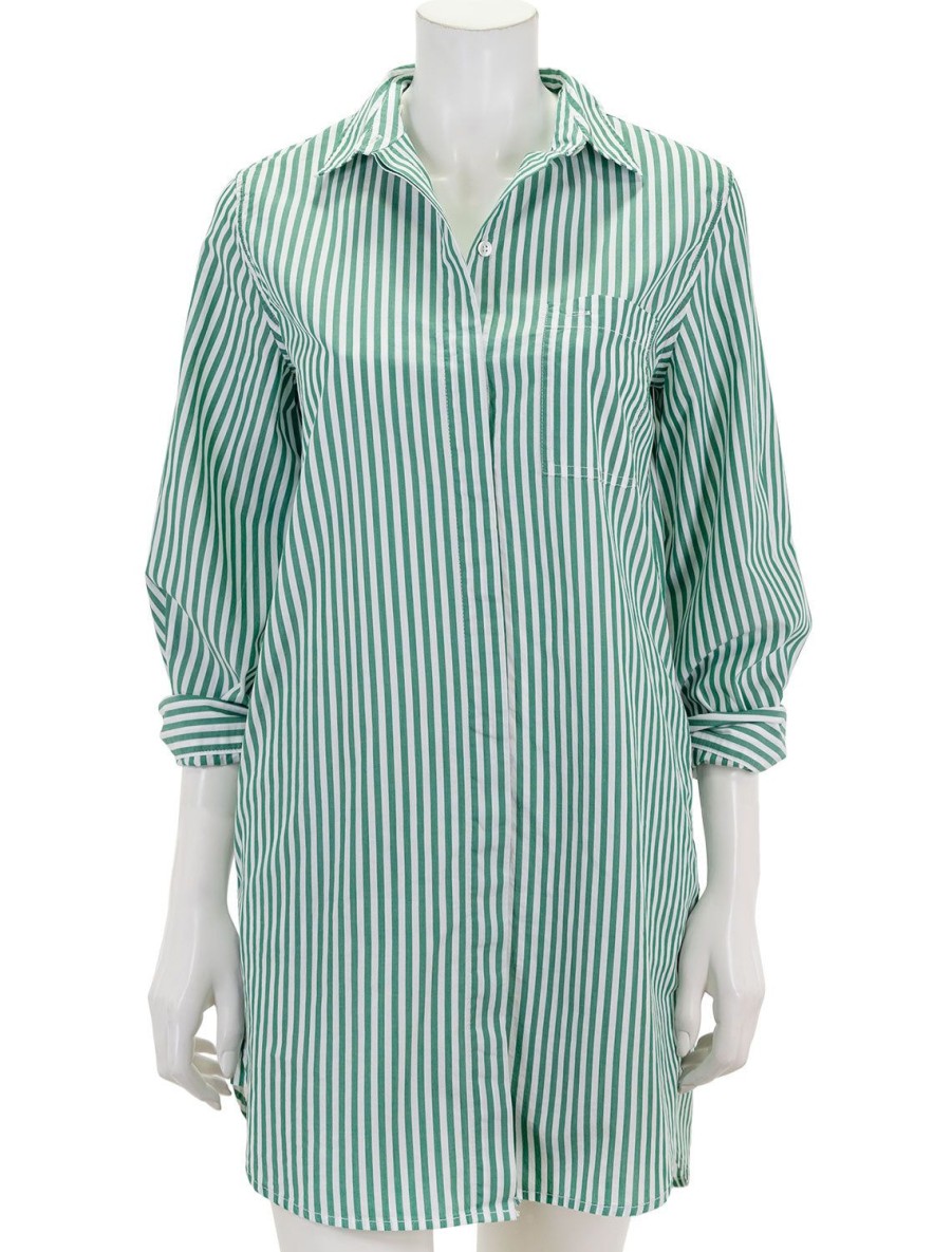 Online Belle Shirt Dress In Green And White Casual + Knit Dresses